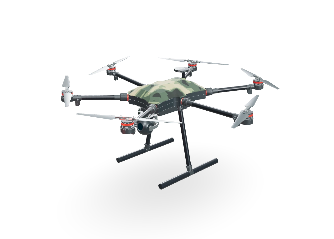 KapYah six-rotor drone with camera and landing stands