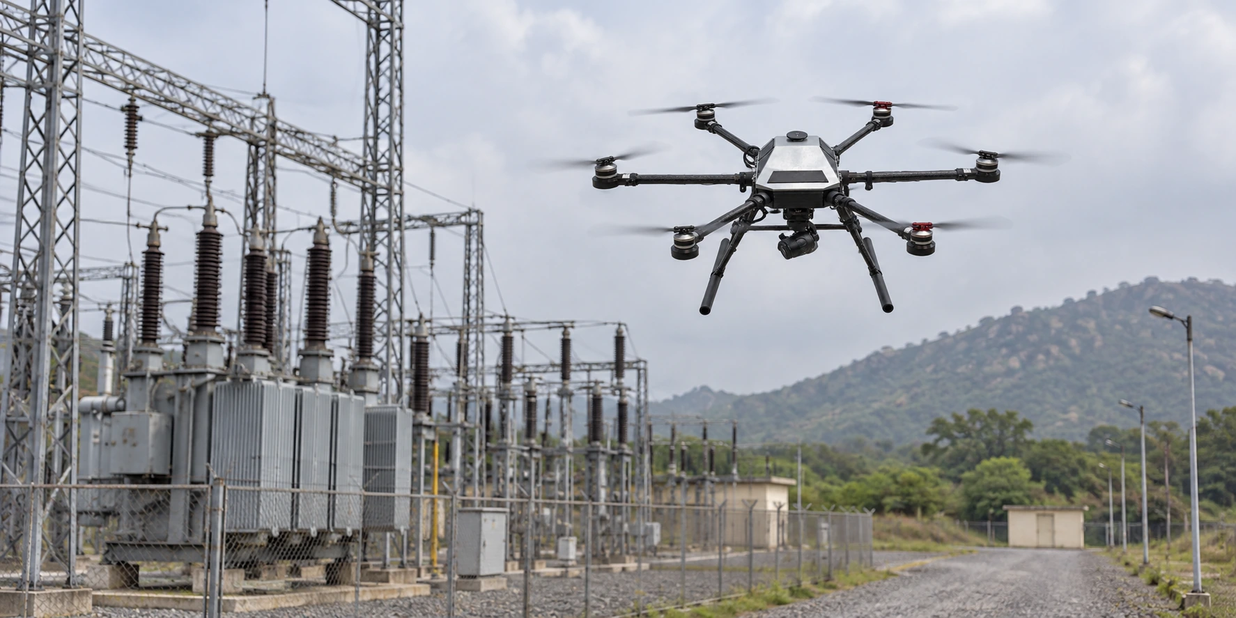 KapYah drone operating above an electrical substation